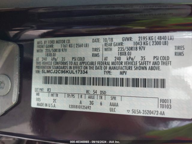 5LMCJ2C96KUL17334 Lincoln MKC SELECT