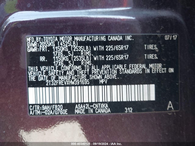 Toyota RAV4 LE 2017 2T3ZFREVXHW391695 Image 9