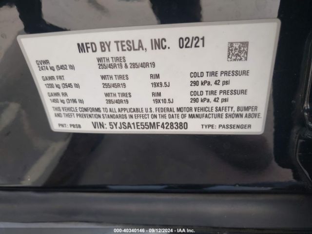 5YJSA1E55MF428380 Tesla Model S Long Range Dual Motor All-wheel Drive