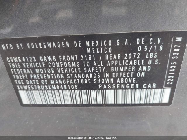 3VWE57BU3KM048105 Volkswagen Jetta 1.4t Sel