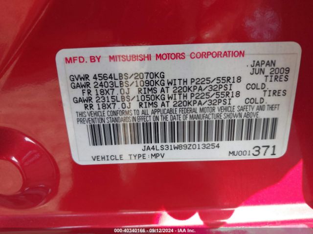 2009 MITSUBISHI OUTLANDER JA4LS31W89Z013254 Photo 8