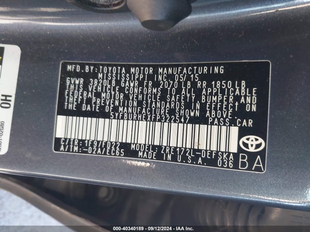 Toyota Corolla S/s Plus/s Premium 2015 5YFBURHEXFP322547 Image 9