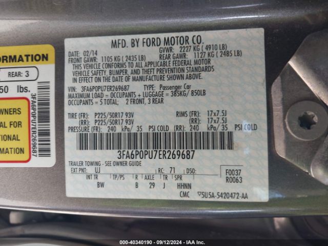 3FA6P0PU7ER269687 Ford Fusion Energi Se Luxury