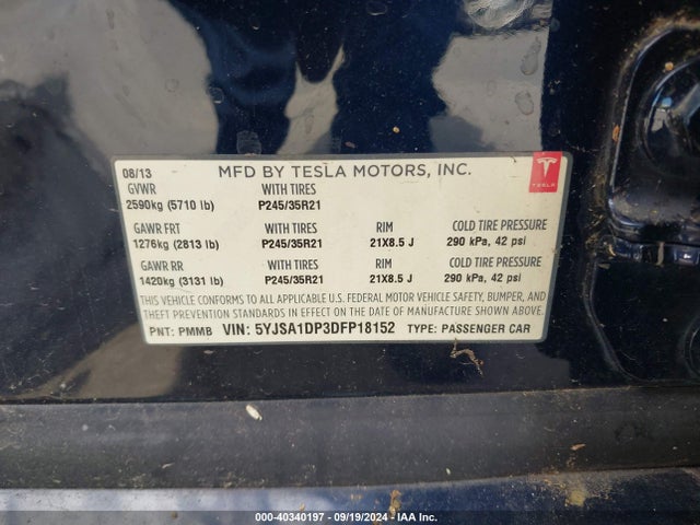 2013 TESLA MODEL S 5YJSA1DP3DFP18152 Photo 8