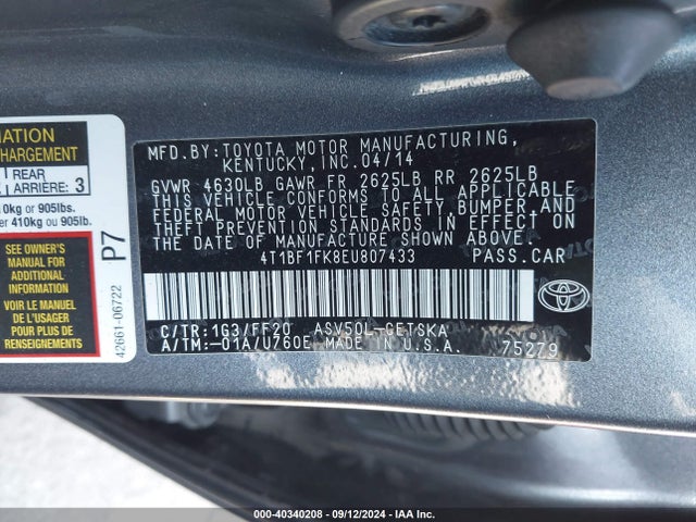 Toyota CAMRY SE 2014 4T1BF1FK8EU807433 Image 9