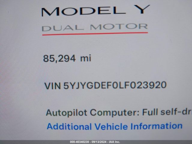 5YJYGDEF0LF023920 Tesla Model Y Long Range Dual Motor All-wheel Drive/performance Dual Motor All-wheel Drive