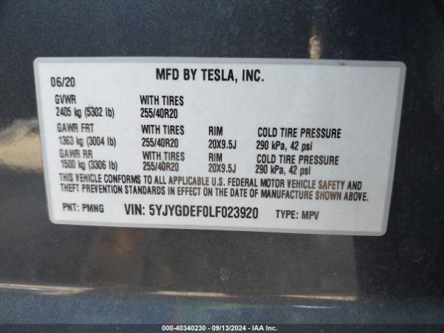 5YJYGDEF0LF023920 Tesla Model Y Long Range Dual Motor All-wheel Drive/performance Dual Motor All-wheel Drive