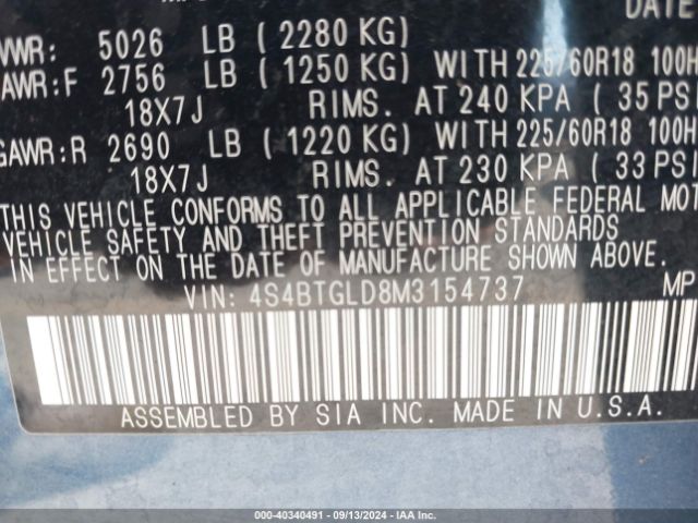 4S4BTGLD8M3154737 Subaru Outback Onyx Edition Xt