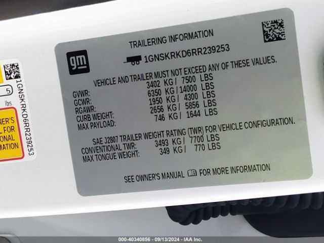1GNSKRKD6RR239253 Chevrolet Tahoe 4wd Rst