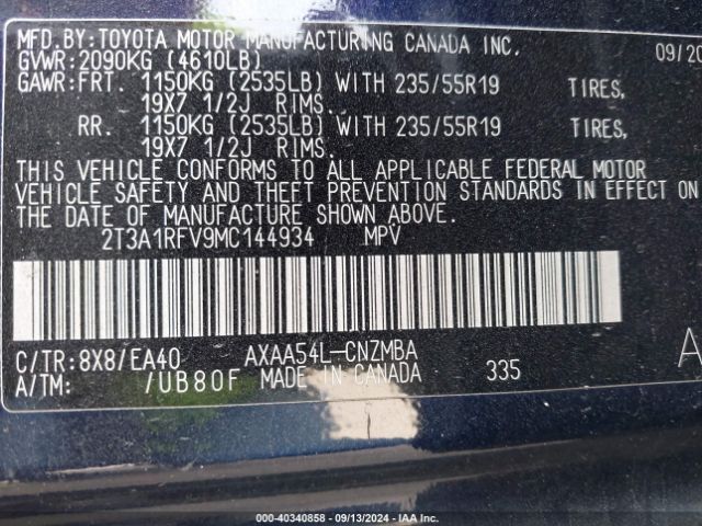 2T3A1RFV9MC144934 Toyota Rav4 Xle Premium