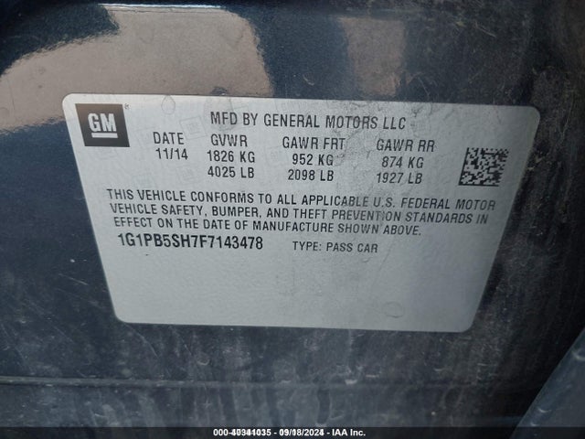 Chevrolet Cruze Ls Manual 2015 1G1PB5SH7F7143478 Image 9