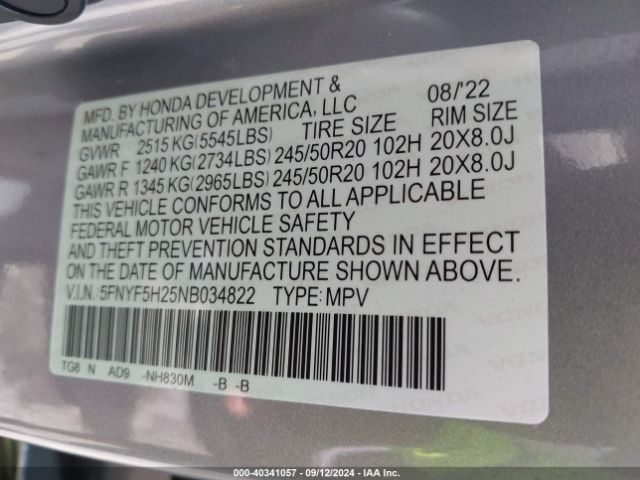5FNYF5H25NB034822 Honda Pilot 2wd Special Edition