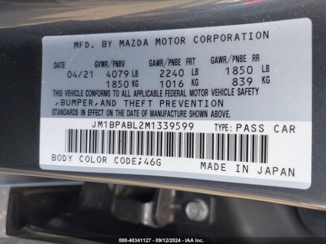 JM1BPABL2M1339599 Mazda Mazda3 Select