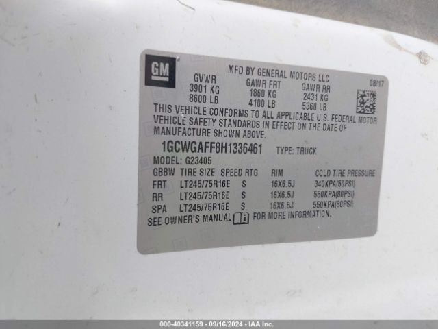 1GCWGAFF8H1336461 Chevrolet Express 2500 Work Van