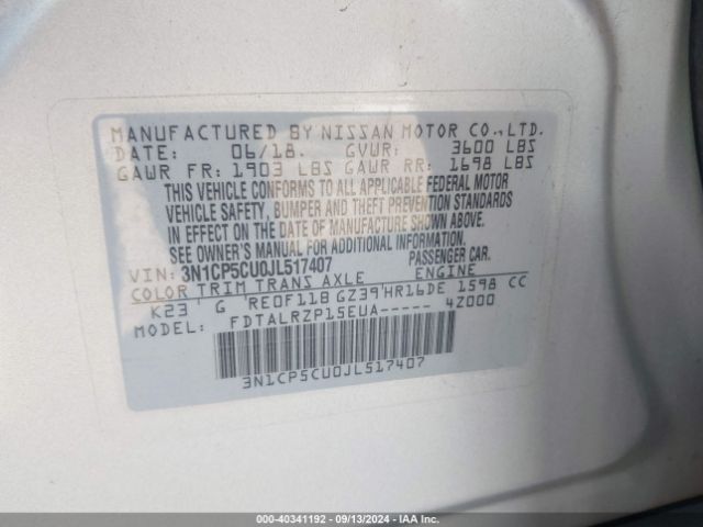 3N1CP5CU0JL517407 Nissan KICKS S