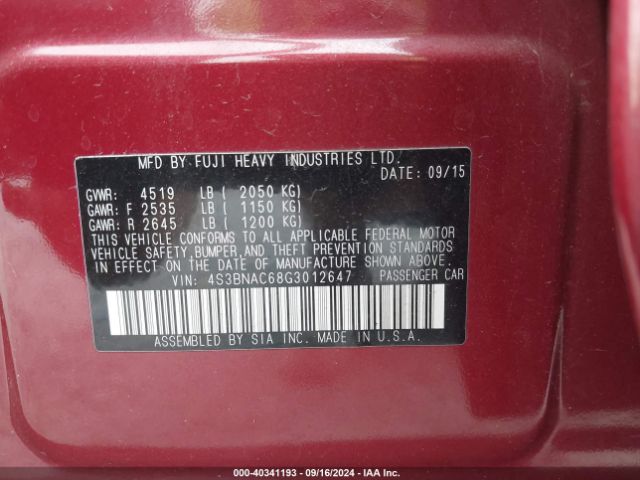 4S3BNAC68G3012647 Subaru Legacy 2.5i Premium