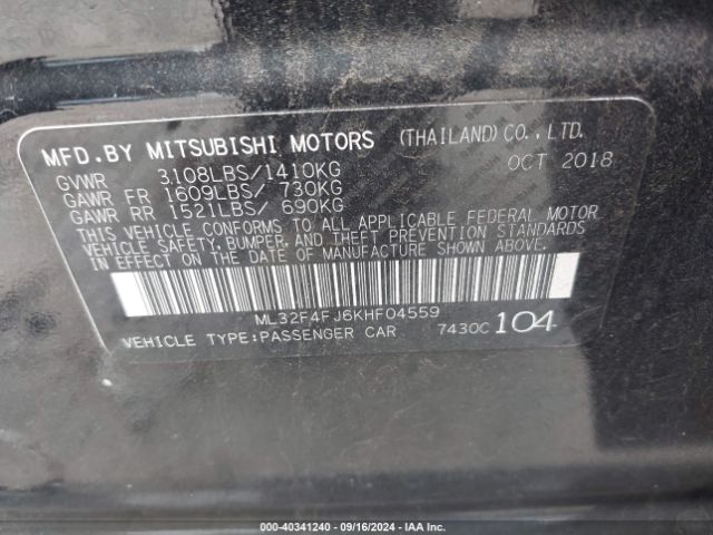 ML32F4FJ6KHF04559 Mitsubishi Mirage G4 Se