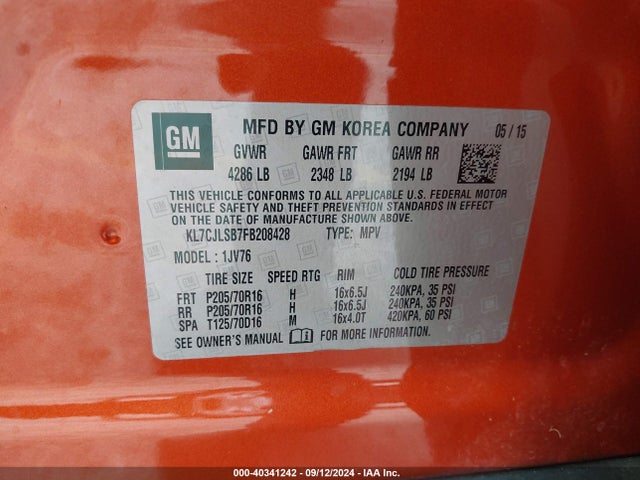 Chevrolet Trax Lt 2015 KL7CJLSB7FB208428 Image 9