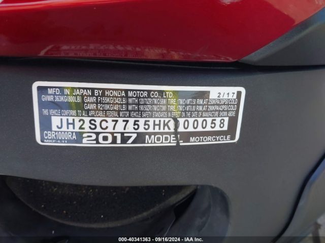 2017 HONDA CBR1000 JH2SC7755HK000058 Photo 9