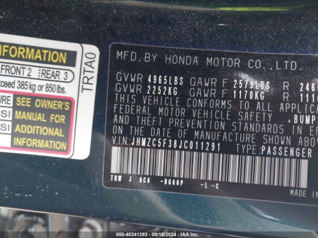 JHMZC5F38JC011291 Honda Clarity Plug-in Hybrid Touring