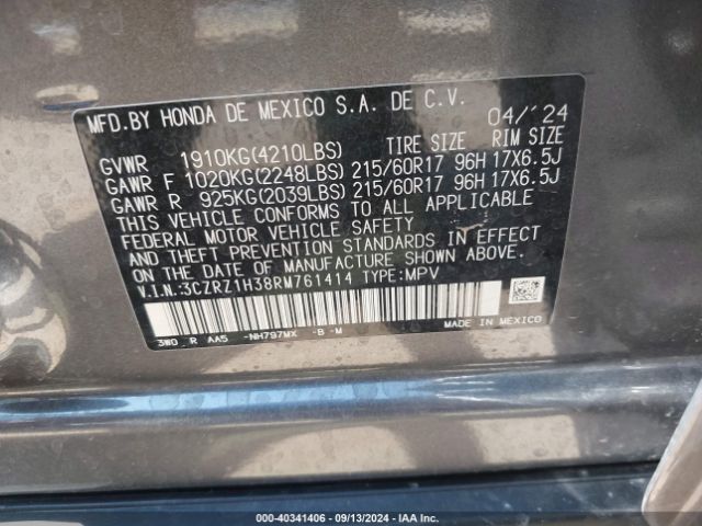 3CZRZ1H38RM761414 Honda Hr-v 2wd Lx