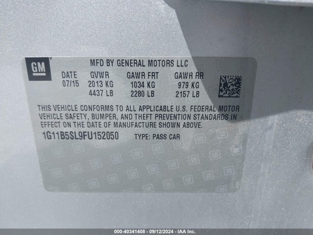 Chevrolet MALIBU LS 2015 1G11B5SL9FU152050 Image 9