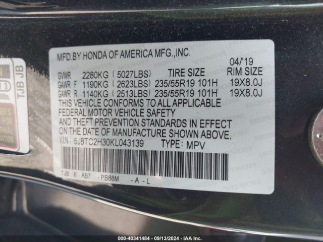 5J8TC2H30KL043139 Acura Rdx Standard