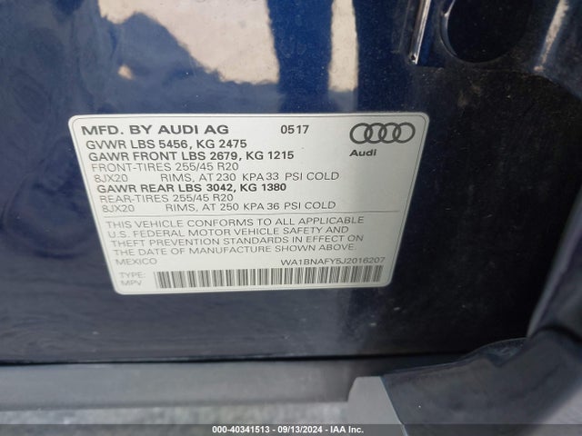 WA1BNAFY5J2016207 Audi Q5 2.0t Premium/2.0t Tech Premium