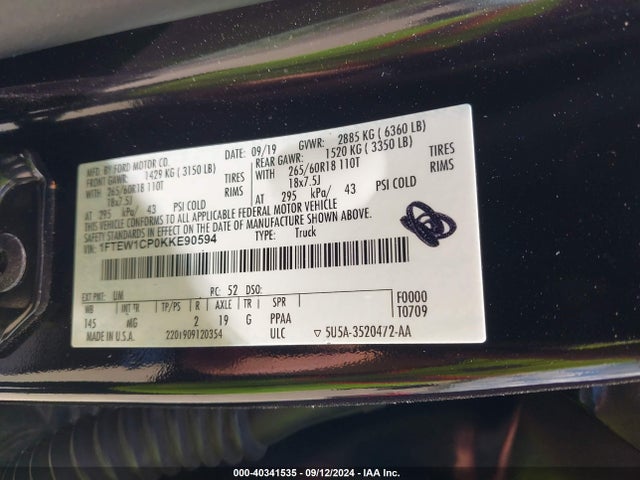 Ford F-150 Xlt 2019 1FTEW1CP0KKE90594 Image 9