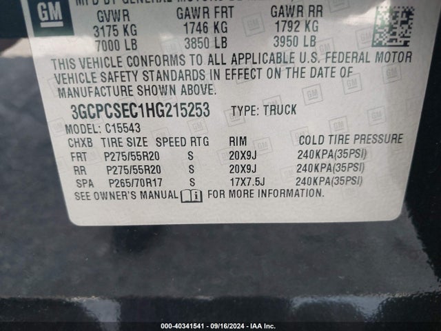 Chevrolet Silverado 1500 1lz 2017 3GCPCSEC1HG215253 Image 9