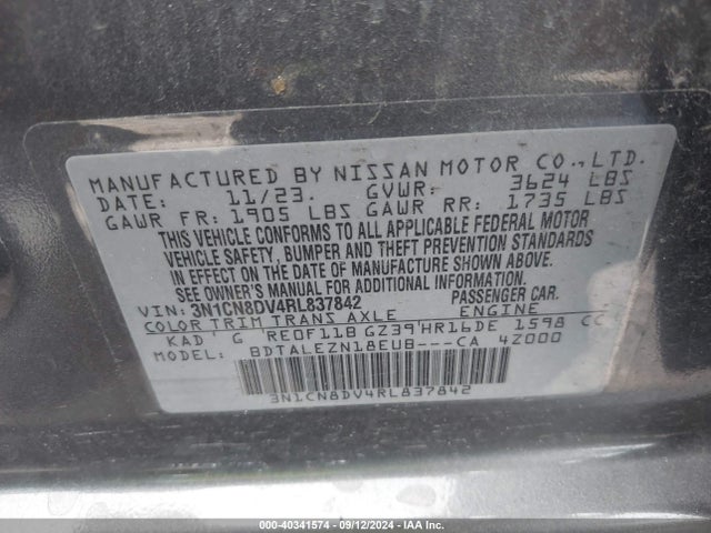 Nissan Versa 1.6 S 2024 3N1CN8DV4RL837842 Image 9