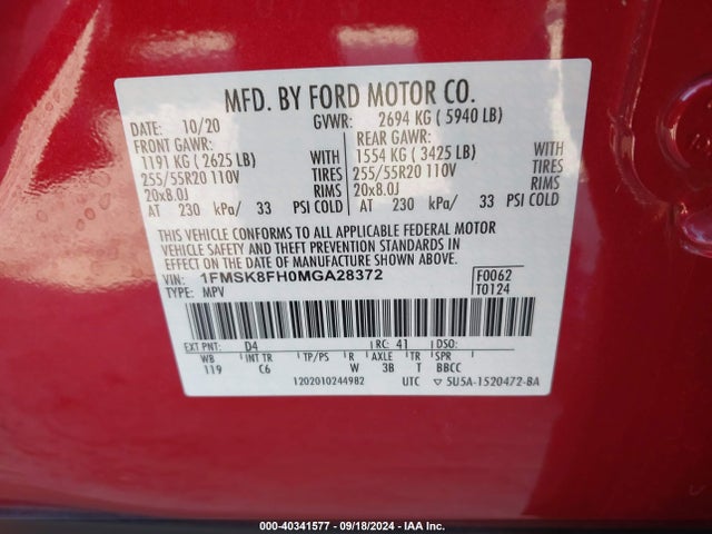 Ford Explorer Limited 2021 1FMSK8FH0MGA28372 Image 9