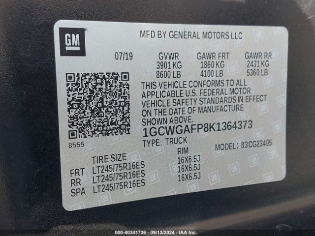 1GCWGAFP8K1364373 Chevrolet Express 2500 Work Van