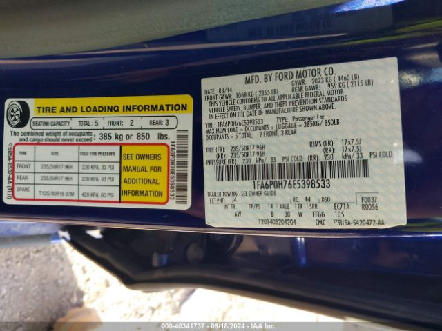 1FA6P0H76E5398533 Ford FUSION SE