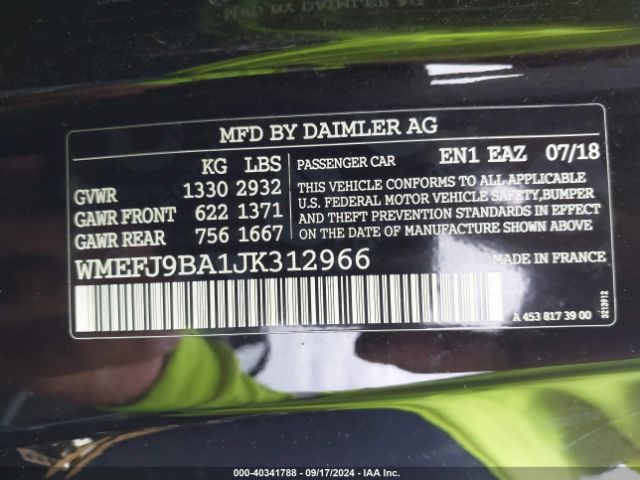 WMEFJ9BA1JK312966 Smart Fortwo Electric Drive Passion/prime/pure