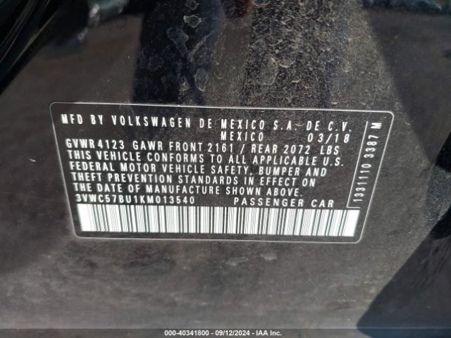 3VWC57BU1KM013540 Volkswagen Jetta 1.4t R-line/1.4t S/1.4t Se