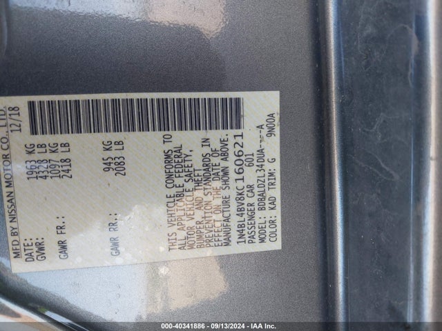 Nissan Altima 2.5 S 2019 1N4BL4BV8KC160621 Image 9