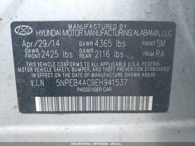 Hyundai SONATA GLS 2014 5NPEB4AC9EH941537 Image 9