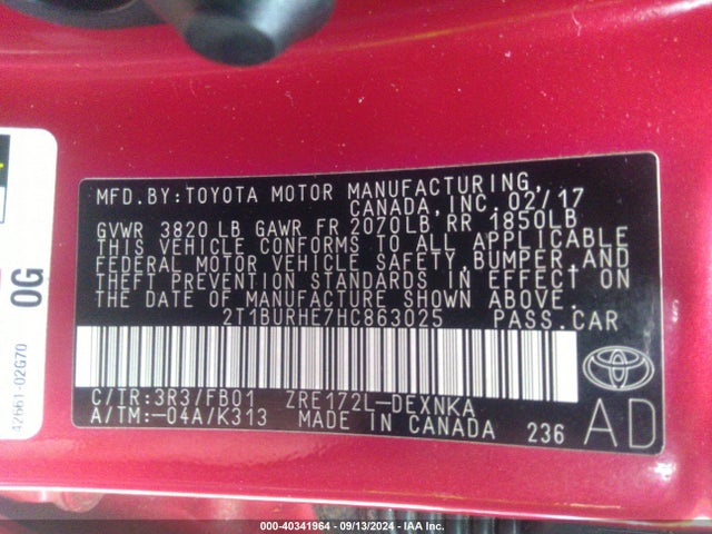 Toyota COROLLA LE 2017 2T1BURHE7HC863025 Image 9