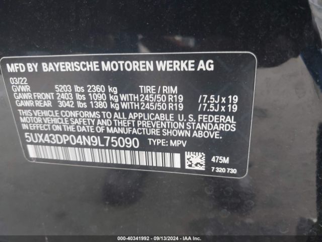 5UX43DP04N9L75090 BMW X3 Sdrive30i