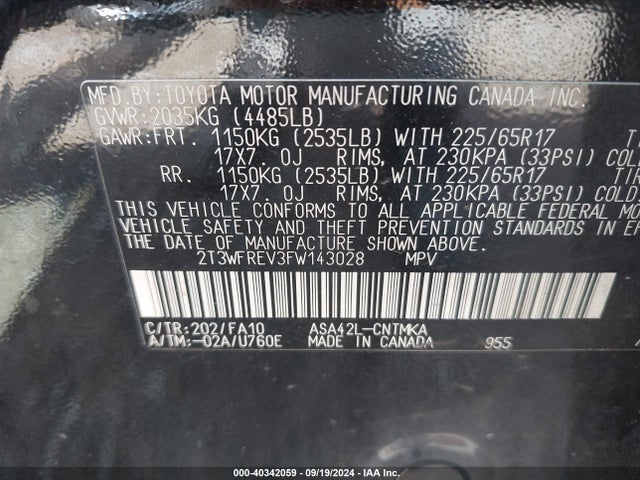 2T3WFREV3FW143028 Toyota Rav4 Xle
