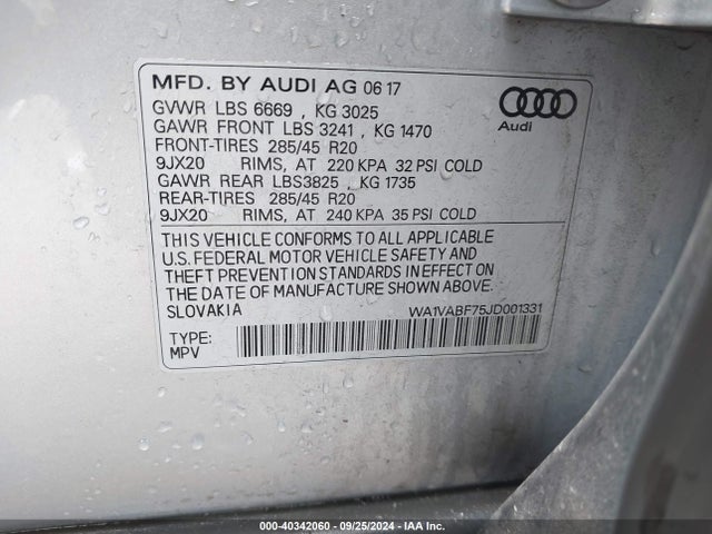 WA1VABF75JD001331 Audi Q7 3.0t Premium