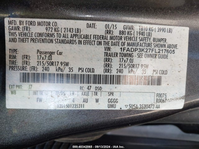 Ford FOCUS SE 2015 1FADP3K27FL217605 Image 9