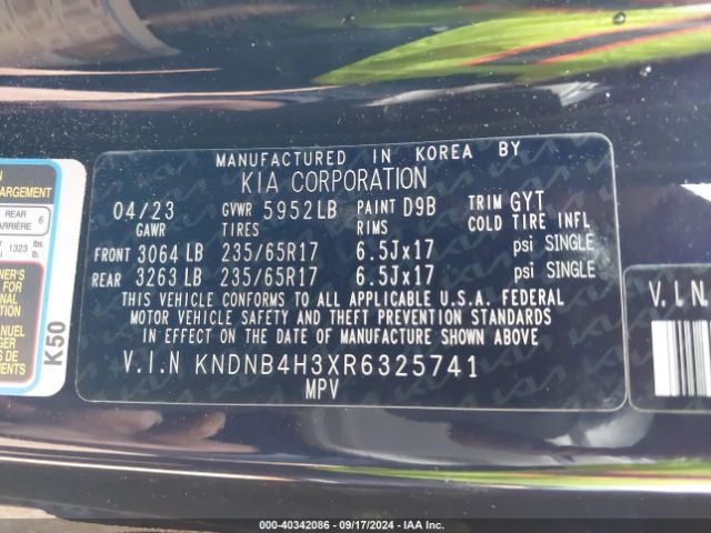 KNDNB4H3XR6325741 KIA Carnival Mpv Lx Seat Package