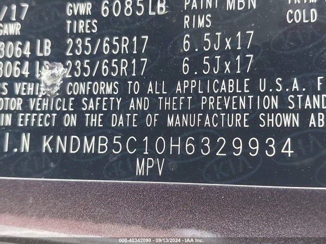 KIA SEDONA LX 2017 KNDMB5C10H6329934 Image 9