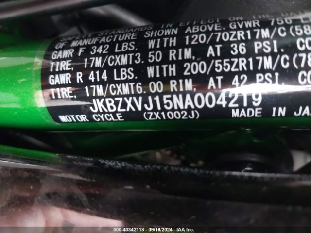 2022 KAWASAKI ZX1002 JKBZXVJ15NA004219 Photo 9