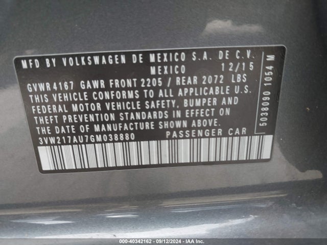 Volkswagen Golf Tsi S 2016 3VW217AU7GM038880 Image 9