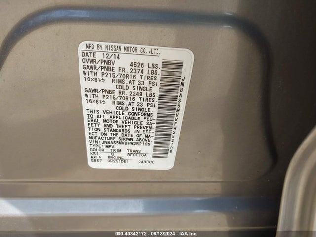 Nissan Rogue Select S 2015 JN8AS5MV8FW252106 Image 9
