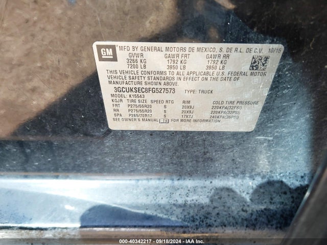 Chevrolet Silverado 1500 2lz 2015 3GCUKSEC8FG527573 Image 9