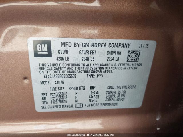 KL4CJASB8GB565605 Buick Encore